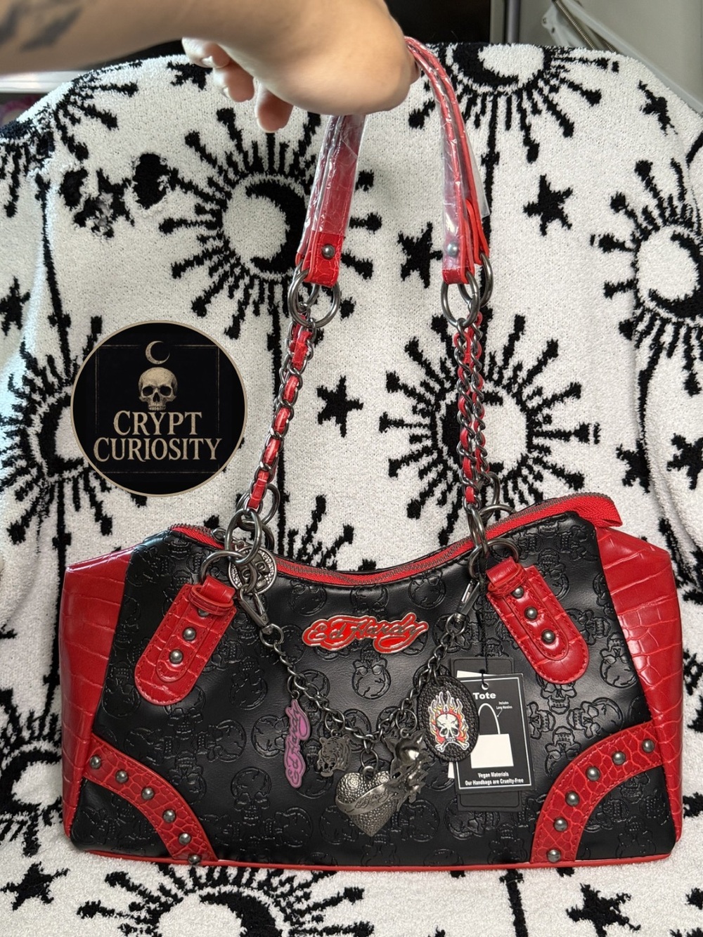 Ed Hardy Red Crocodile Embossed Satchel Bag